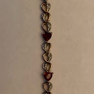 Sterling and Garnet Vintage Hearts Bracelet